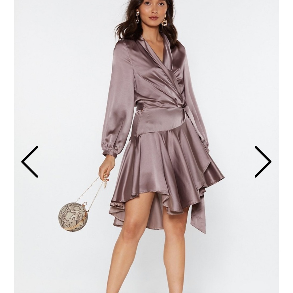 NASTY GAL Satin Midi Wrap Dress